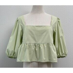 Abercrombie & Fitch Puff Sleeve Square Neck Tie Back Babydoll Top M‎ Green Y2K